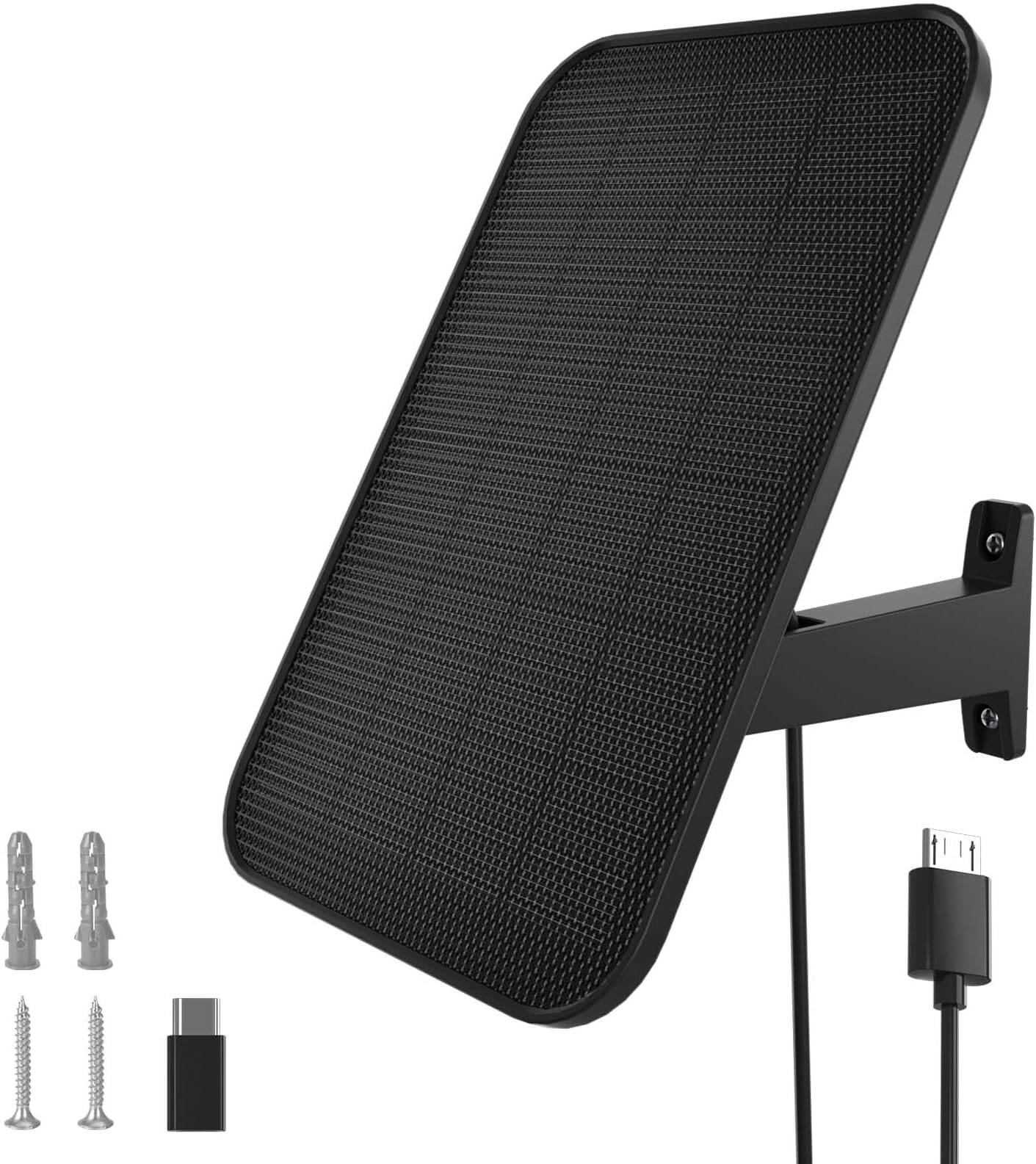 VIRTAVO Solar Panel Compatible with VIRTAVO Cam, Waterproof Solar Charger, Security Certified Continuous Power Supply,with 13ft Cable Micro USB Port & Type-C Adapter,360° Adjustable Bracket