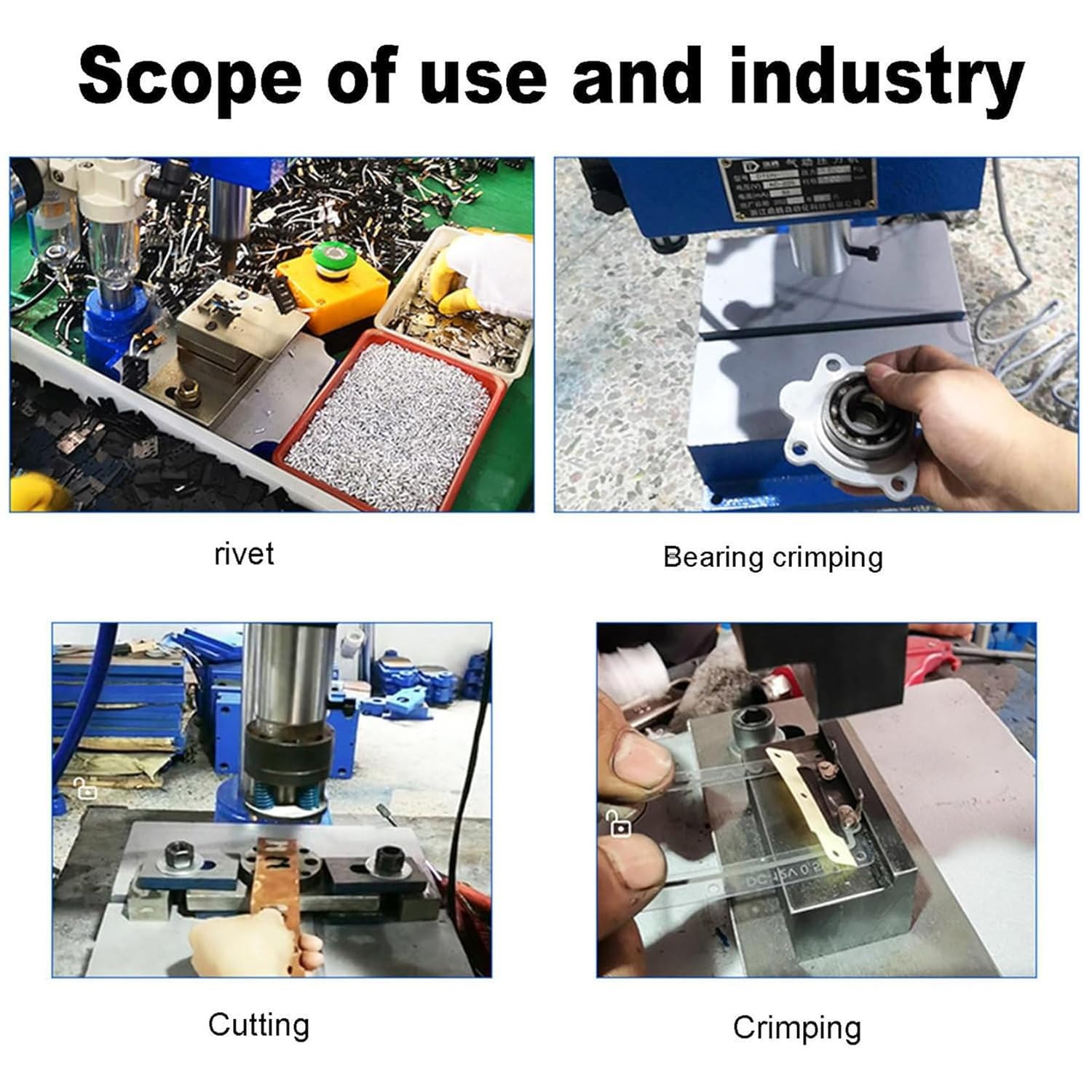Punzonatrice pneumatica industriale da 200 kg per la lavorazione di componenti in metallo e plastica.