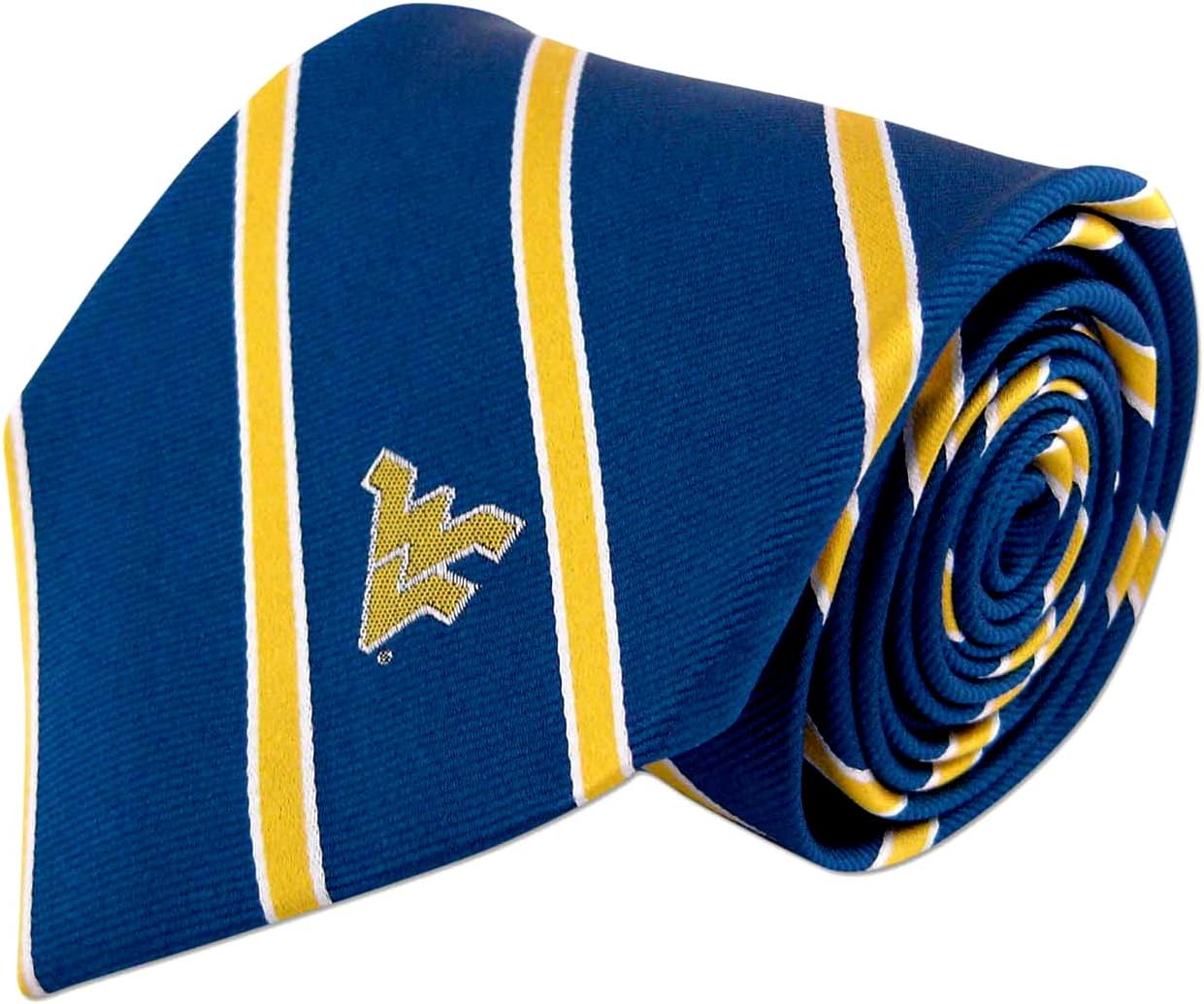 ZEP-PRO NCAA West Virginia Mountaineers Mens Woven Silk Thin Stripe Collegiate Logo Tie