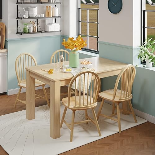 Miniatura 2 de POWERSTONE Juego de 6 sillas de comedor, sillas Windsor de madera con respaldo de husillo, silla de comedor de granja, silla de cocina, color roble