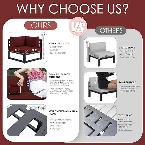 Miniatura 179 de NICESOUL 7 Piece White Powder-Coated Aluminum Patio Furniture with Fire Pit Table, 29 Inch Extra Wide Outdoor Sectional Sofa for 6, High-End Heavy