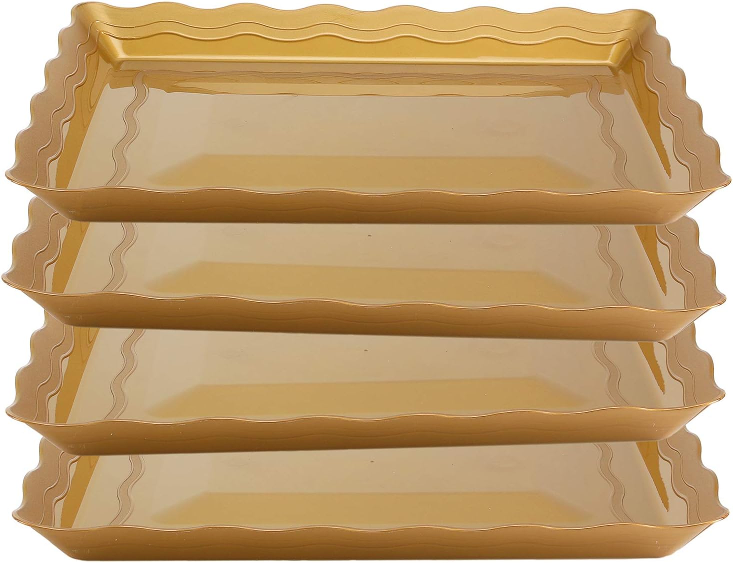 4 Pack Rectangular Plastic Trays, Heavyweight Disposable Serving Party Platters, (Gold)