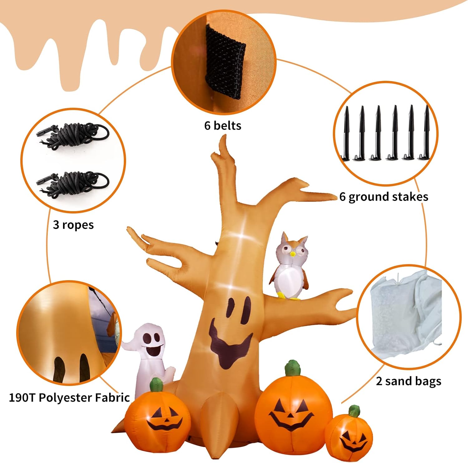 HOLLO STAR 8 Ft Halloween Inflatable Yard Decor, Blow Up Lighted Dead Tree with Ghost & Owl, Outdoor Indoor Holiday Decorations with LED Lights for Home Lawn