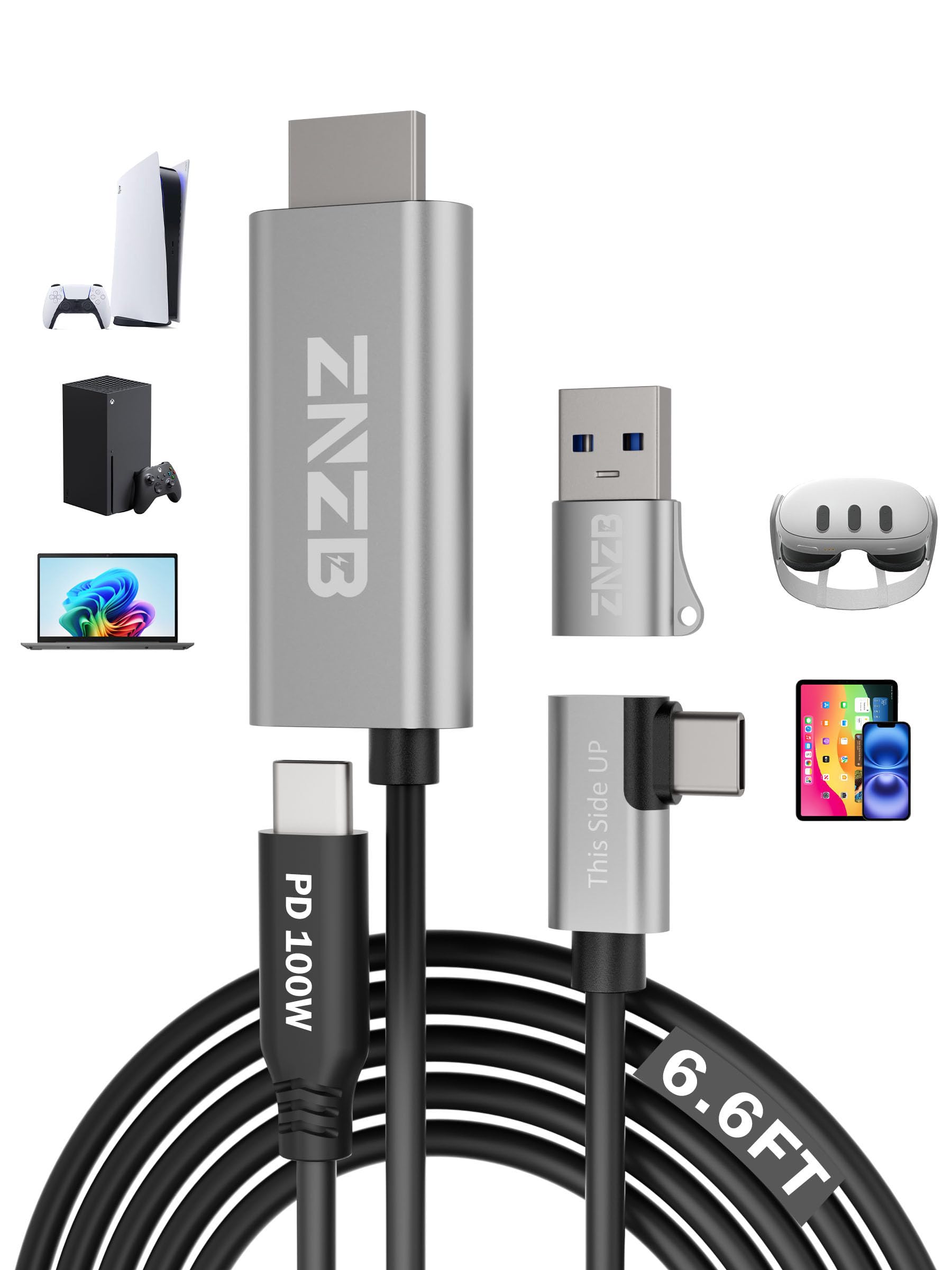 Scheda di acquisizione video con PD 100W per Meta Quest 2/3/3s, Adattatore HDMI a USB C/A 1080P60, capture card Plug & Play per Streaming, Registrazione giochi, OBS, Switch, PS4/5, Xbox, Fotocamera,VR