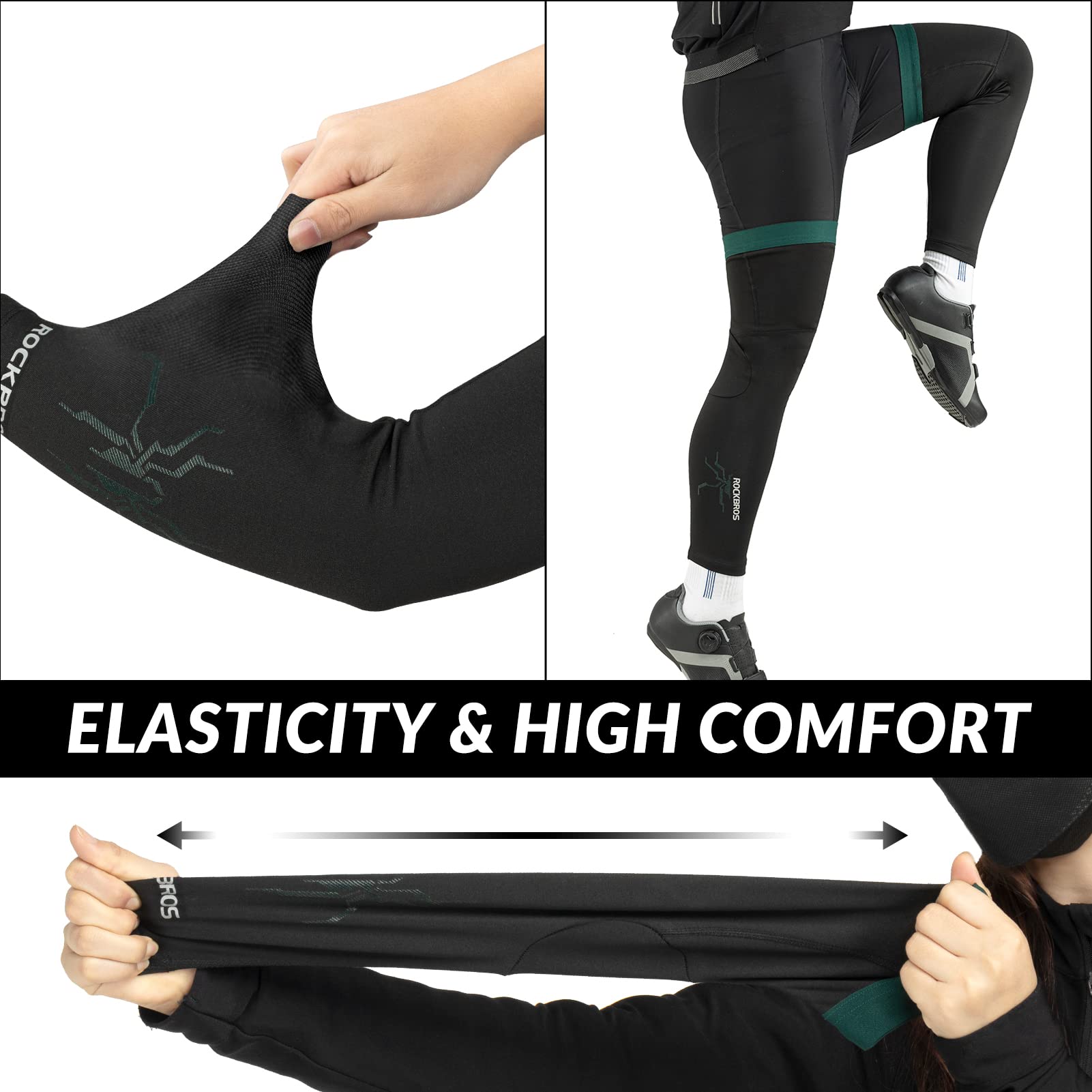 ROCKBROS Manchettes Jambières Ensemble Thermiques Hiver Élastique Couvre-Bras Genouillère Antidérapant Coupe Vent Course Cyclisme Basketball Randonné Basketball Homme Femme Noir Vert/Bleu S-3XL