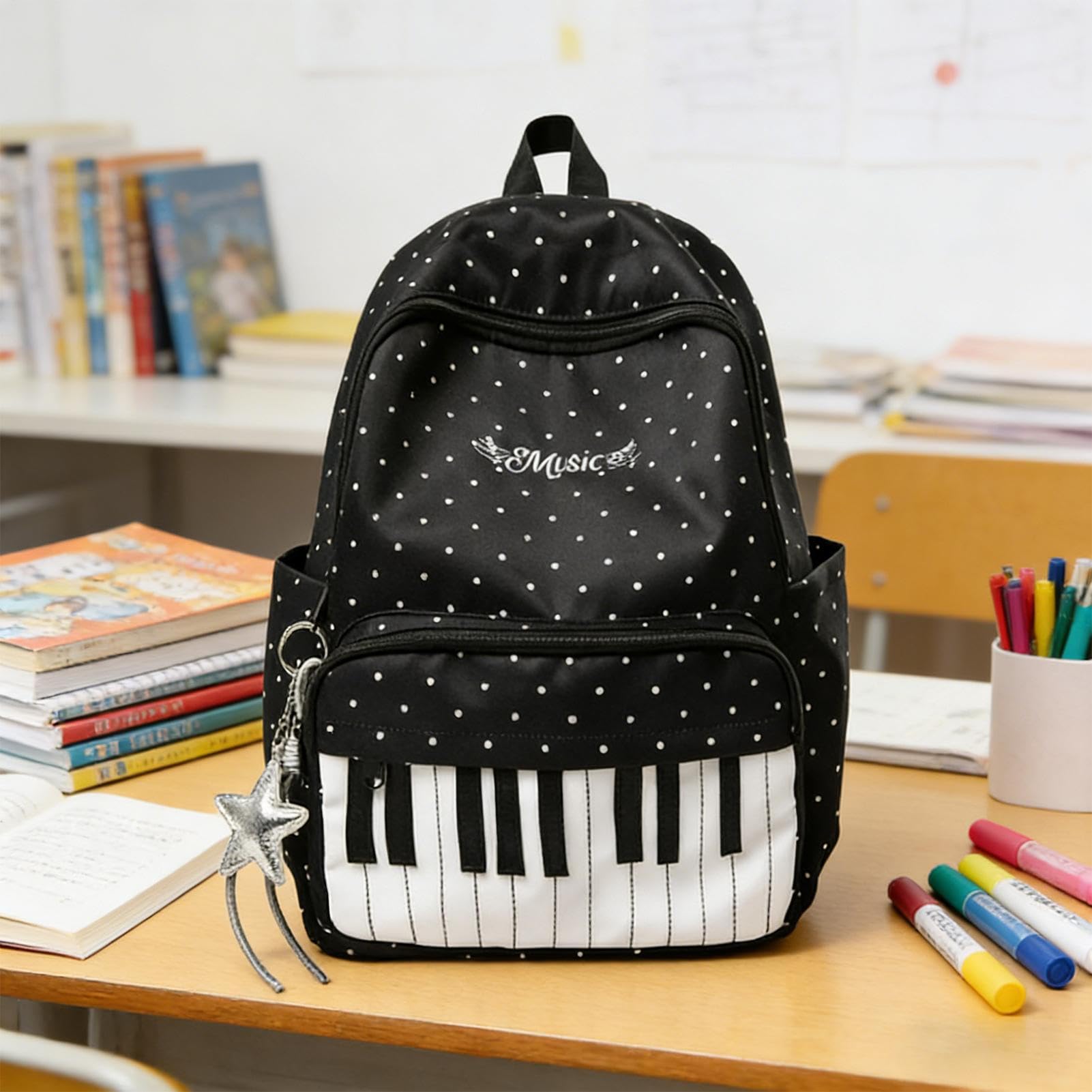 Plecak Podróżny Bagaż podróżny o dużej pojemności z nadrukiem pianina | Codzienny plecak studencki na Laptopa, Turystyczny, do Samolotu, dla Studentów, Na Co Dzień