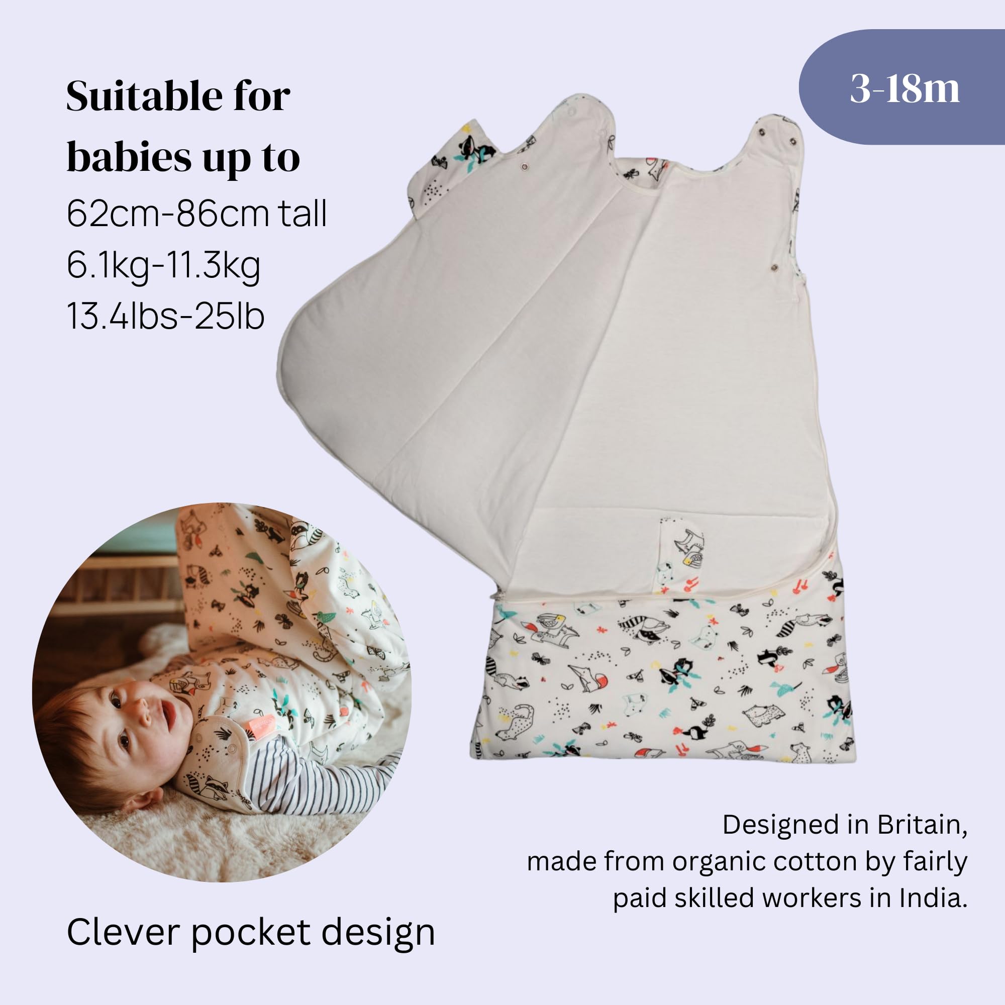 Folk & Thread Sacco nanna biologico da 2,5 tog | Comodo e coccoloso sacco nanna per bambini progettato per dare a te e al tuo bambino un sonno tranquillo | Ideale per stanze da 16 a 20 °C | Legno