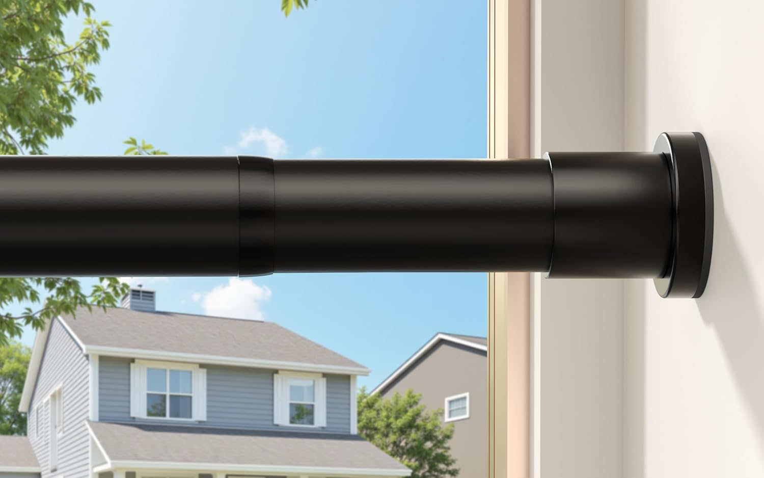 Tension Curtain Rod 41-163 inch Room Divider Renter Friendly No Drilling Long Adjustable for Outdoor Patio Window Bathroom Easy to Install No Rust Rod Diameter 1.26 Inches