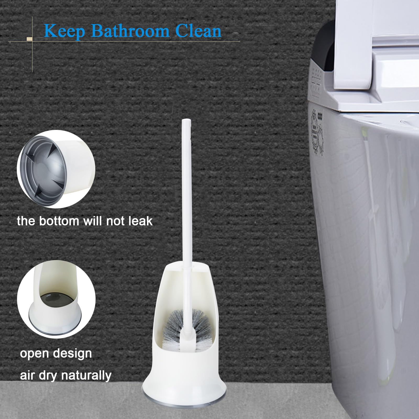 Paquete de 2 cepillos curvados para inodoro con soporte para baño, cepillo de inodoro compacto duradero debajo del borde, cepillos de limpieza profunda para el hogar (2 cepillos de inodoro