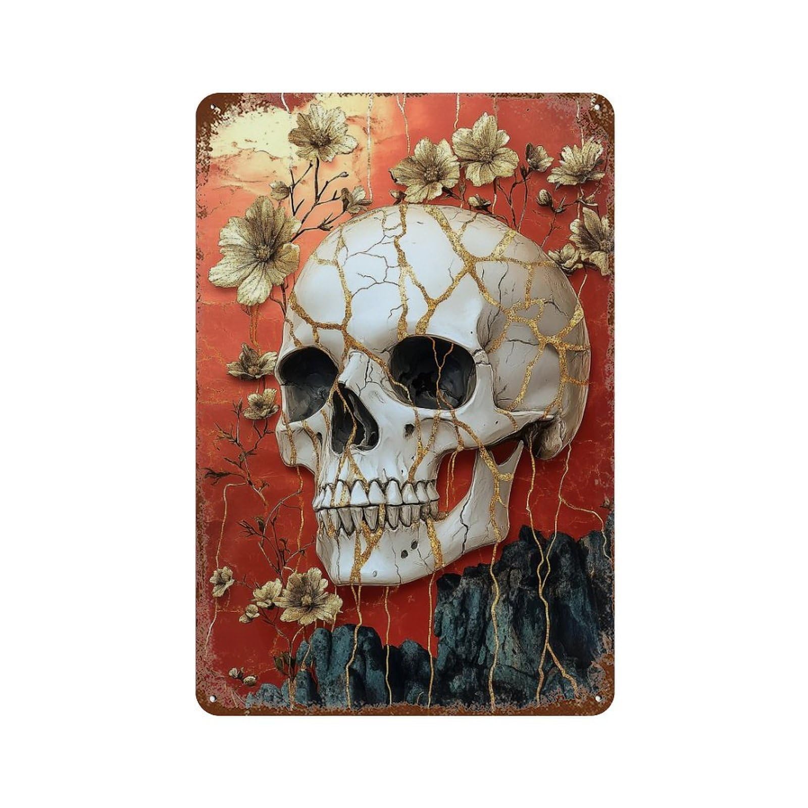 Gothic Skull Wall Art Decor-2 Decorative Tin Sign 11.8"x7.9", Shabby Chic Decor for Garage, Pub Or Kitchen