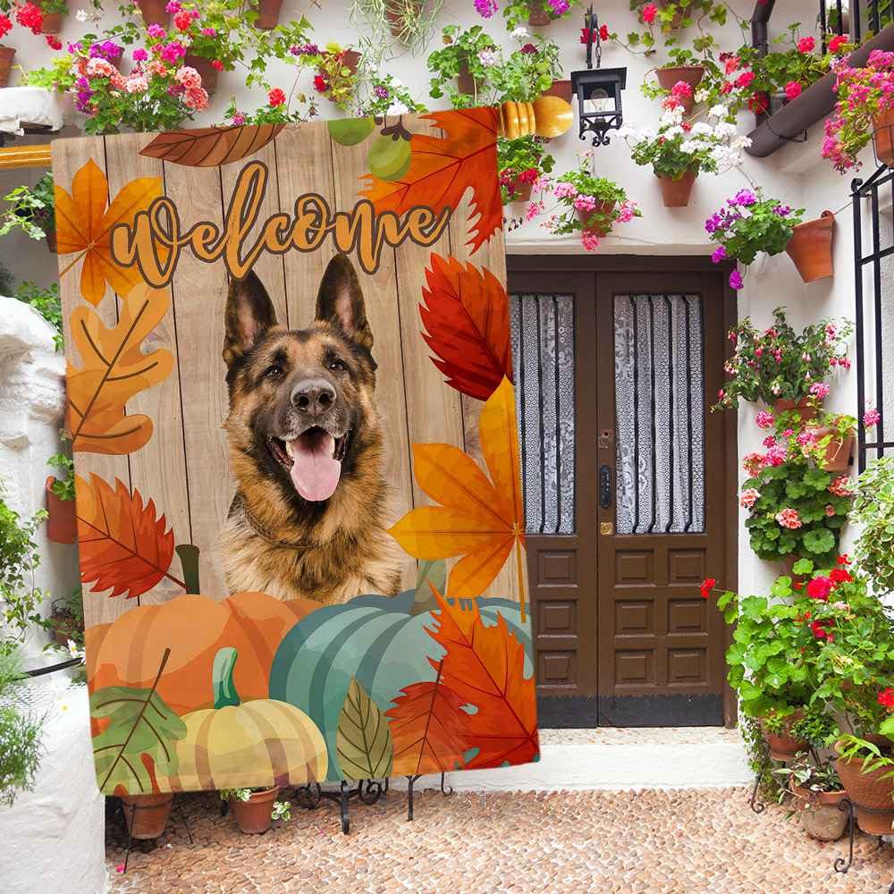 Gartenflagge 'Welcome Fall' Mit Deutschen Schäferhund – 30,5 X 45,7 Cm, Doppelseitig – Herbstdeko Für Terrasse & Garten