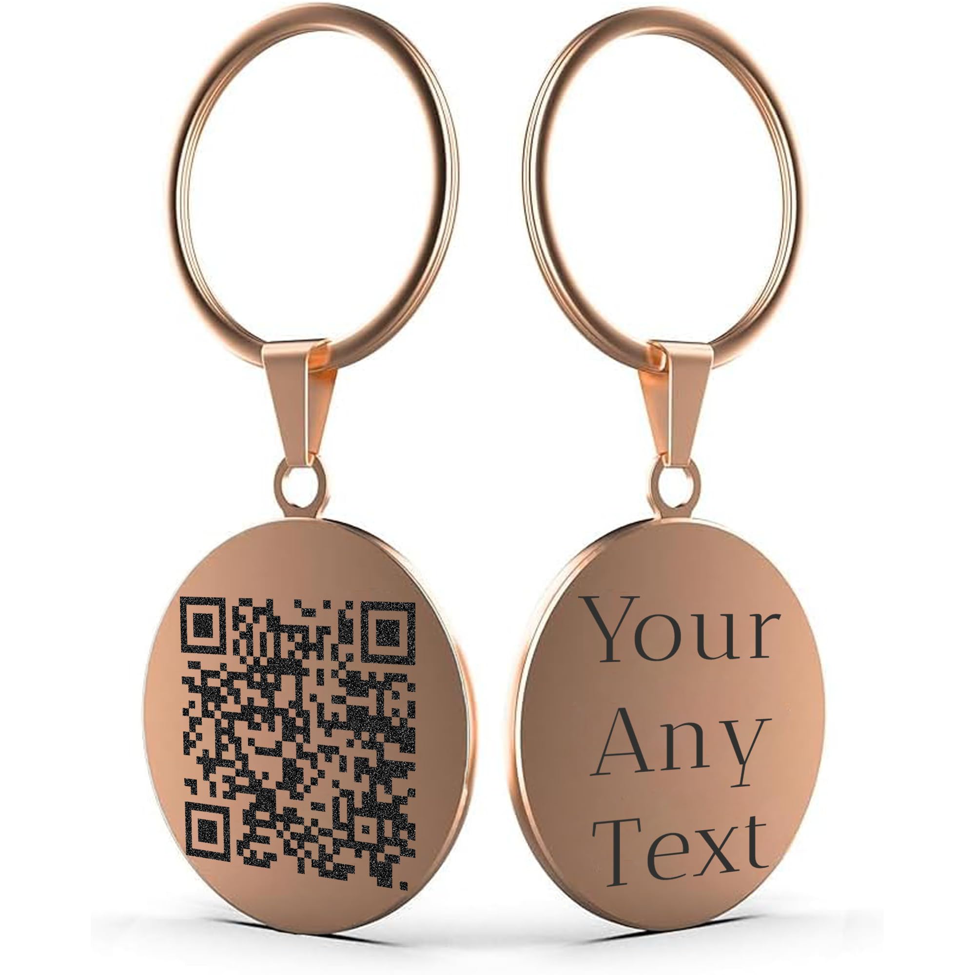 Charmify Round Personalised Keyring – Custom Engraved Metal Keychain w/Double-Sided Text&Code – Stainless Steel Keepsake Gift for Anniversary Birthday Valentines Gifts Christmas – Rose Gold Key Ring