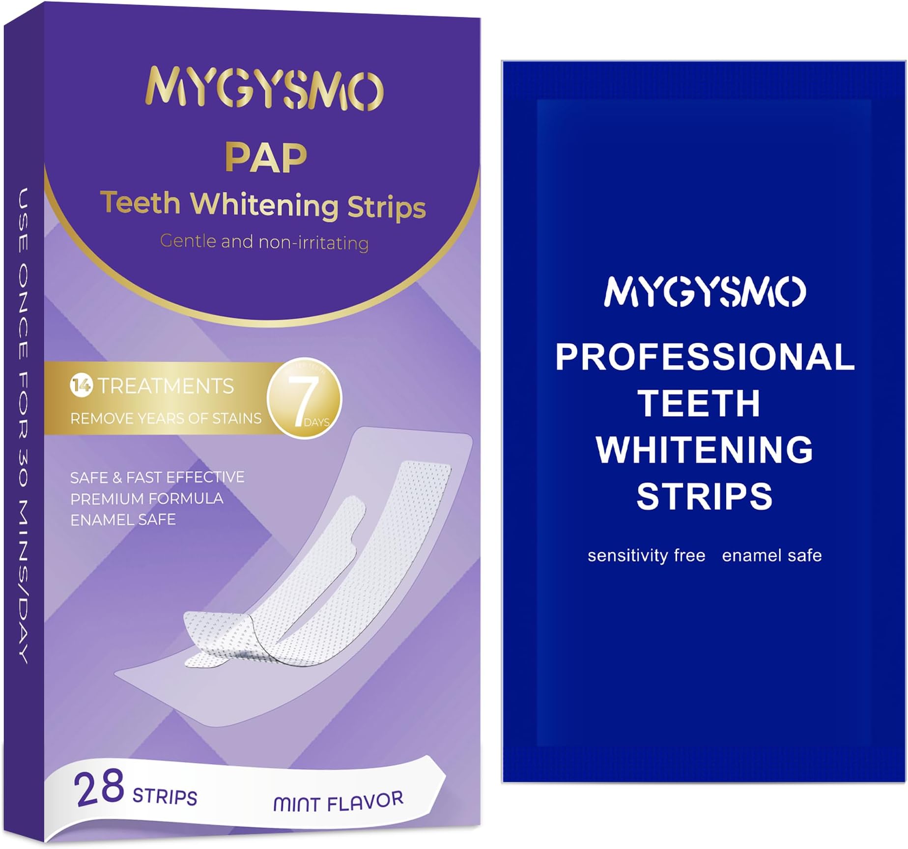 Pap Teeth Whitening Strips - for Sensitive Teeth, 8% Pap Formula, Gentle & Enamel-Safe, No Residue, Easy to Use Anytime, Helps Remove Coffee, Tea, Wine Stains, 14 Pairs - 28 Sheets