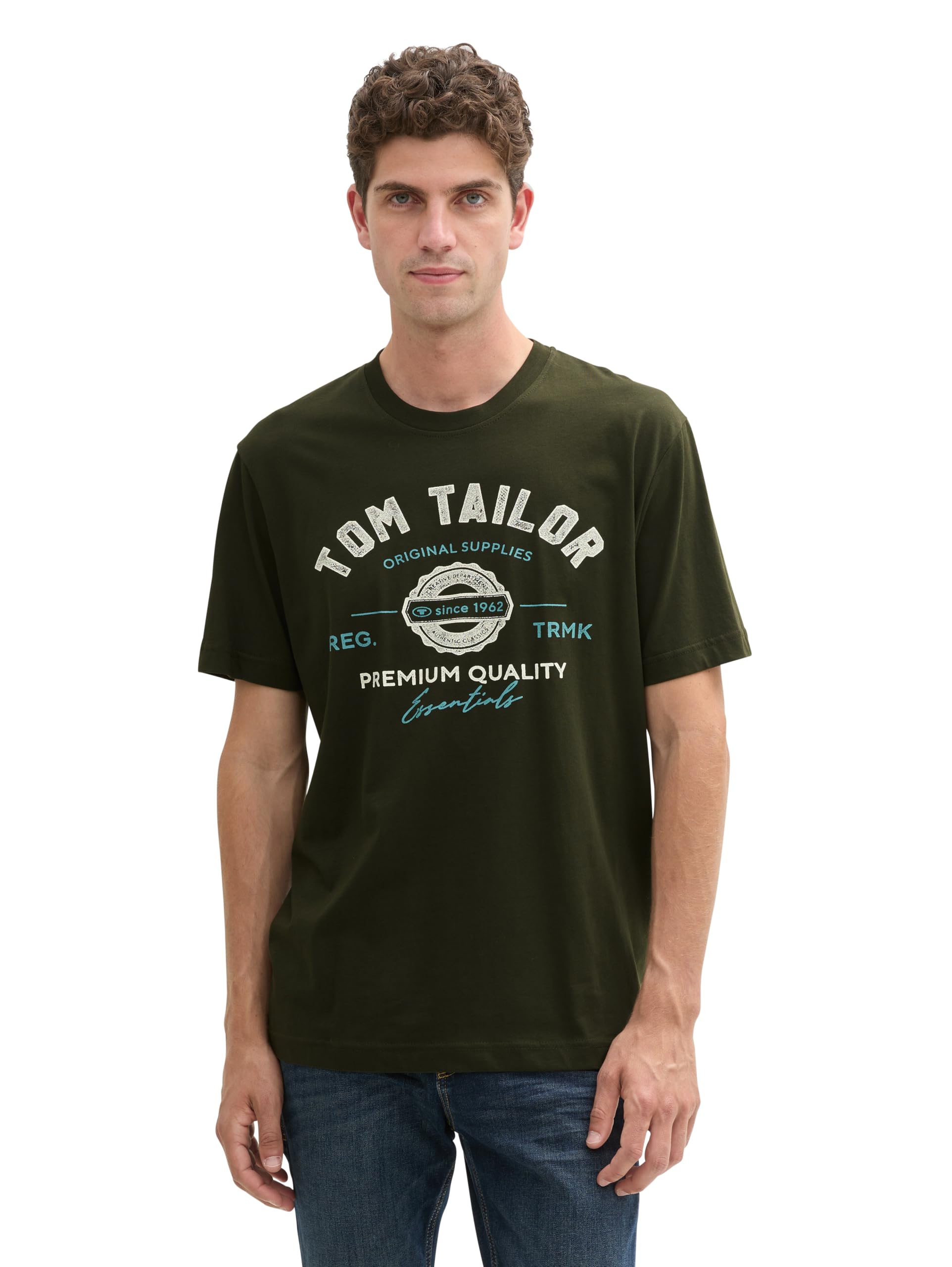 TOM TAILOR Herren T-Shirt aus Baumwolle mit Logo-Print