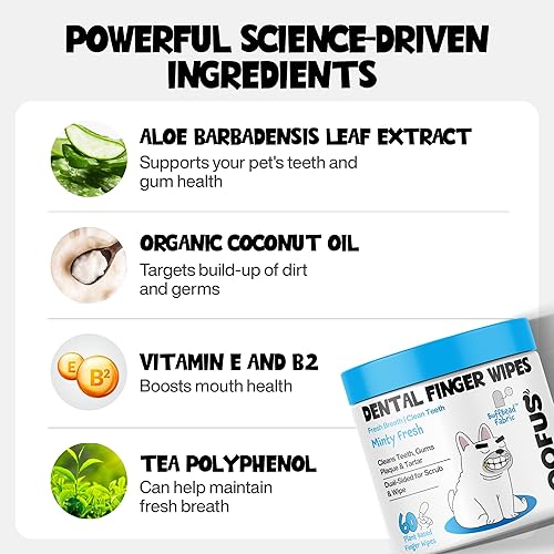 Miniatura 5 de Toallitas de limpieza de dientes de perro, 60 paquetes, toallitas dentales para reducir la placa y el sarro para perros y gatos, toallitas dentales
