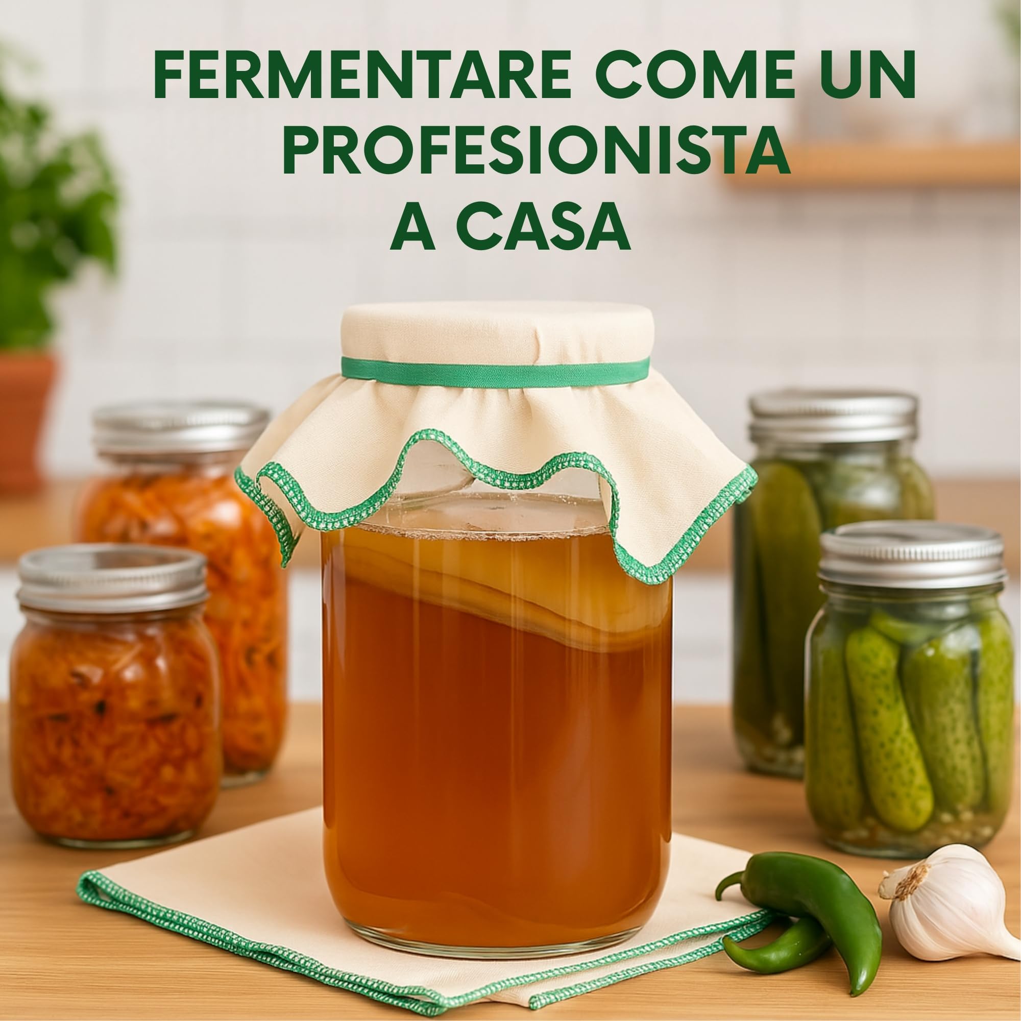 myFERMENTS - Barattoli di Vetro 2L per Fermentazione | Vasetti Ermetici con Coperchio per Alimenti | Ideali per Kefir, Kombucha, Sottaceti | Bocca Larga, Trasparenti, Vetro
