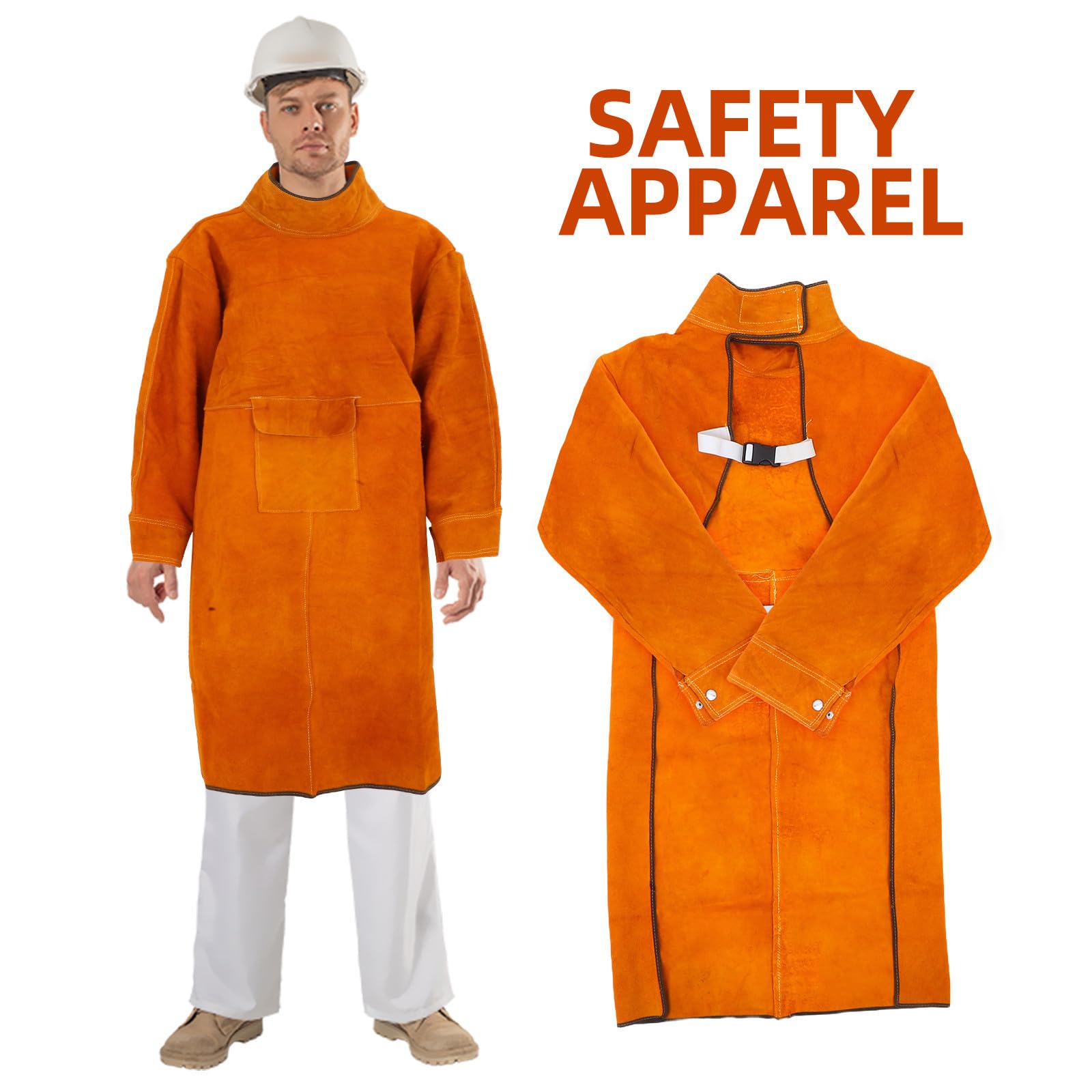 GLEAVI Delantal Protector para Soldar de Cuero Vacuno Naranja Resistencia al Desgaste y Prevención contra Fuego Adecuado para Taller y Tareas en Casa
