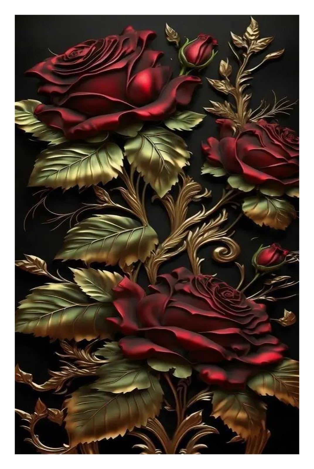 Tableau Déco Nature Noir et Or Rose, Impression sur Toile de Luxe 40x80cm