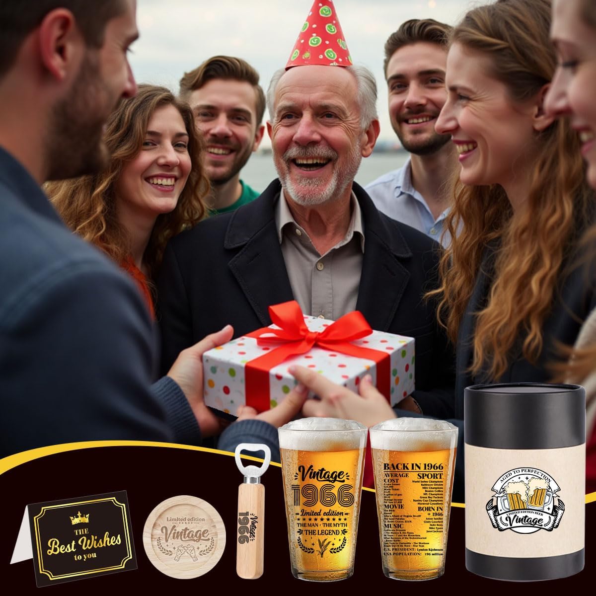 60th Birthday Gifts for Men 60 Year Old Birthday Gifts Vintage 1966 Beer Drinking Glass Cool 60th Birthday Gifts Happy Anniversary 60th Birthday Party Supplies Decorations - Image 6