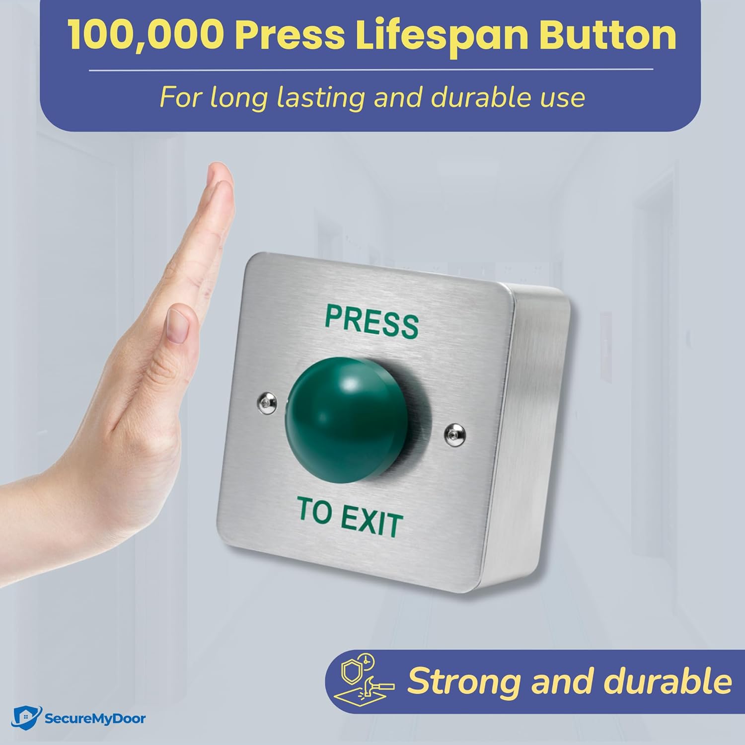 SecureMyDoor - Press to EXIT Green Dome Button Push Door Release Switch | Brushed Stainless Steel | Easy Installation | Ideal for Commercial & Residential Buildings