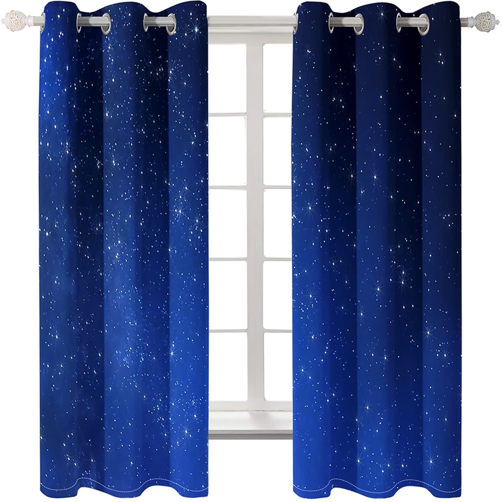 Vorhänge Blau Blickdicht, Vorhang Boho Style Sternenhimmel-Landschaft Polyester 2er Set 468x244cm