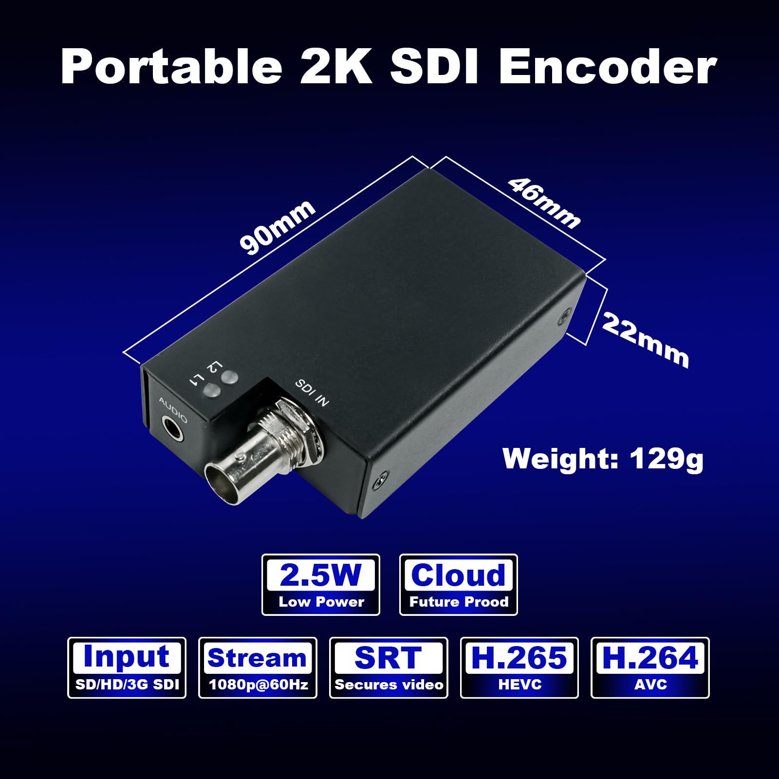 DDMALL HEVC Encoder SD/HD/3G-SDI zu IP Encoder für Live-Streaming, H.265 H.264 Video Audio Live Streaming Encoder, 2K Cloudbasierter SRT Encoder mit SRT, RTMP/RTMPS, RTSP oder UDP, Modell SEV-2K
