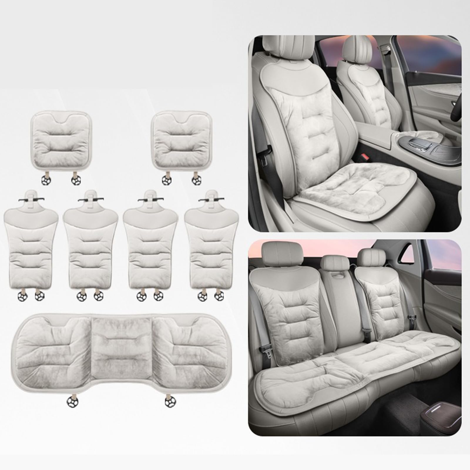 Plüsch Anti Rutsch Autositzauflage, Universal-Autositzbezug, Auto Fahrzeug Sitzschut, Plüsch, rutschfest, für Auto Stuhl (7-teiliges Set,Schwarz)