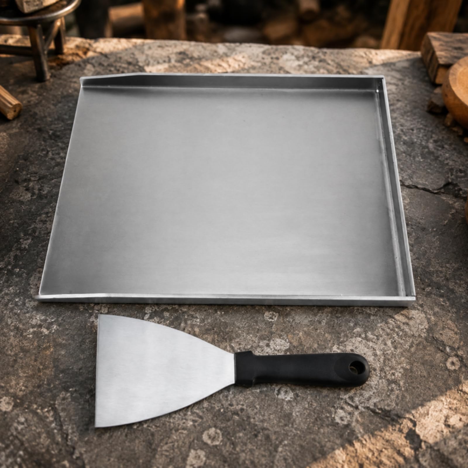 Plancha Rectangular Acero Inoxidable Resisn Plancha con Paleta Incluida Universal Sartén Griddle Acero Inoxidable para Acampada