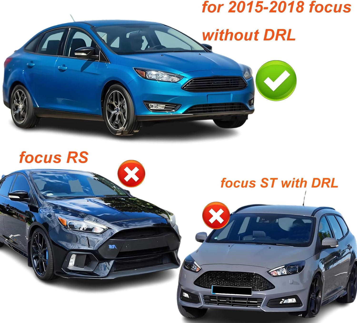 Headlights Assembly Compatible with 2015 2016 2017 2018 Ford Focus S | SE | ST Halogen Head Light Headlamp w/Bulb, Black Housing Amber Corner