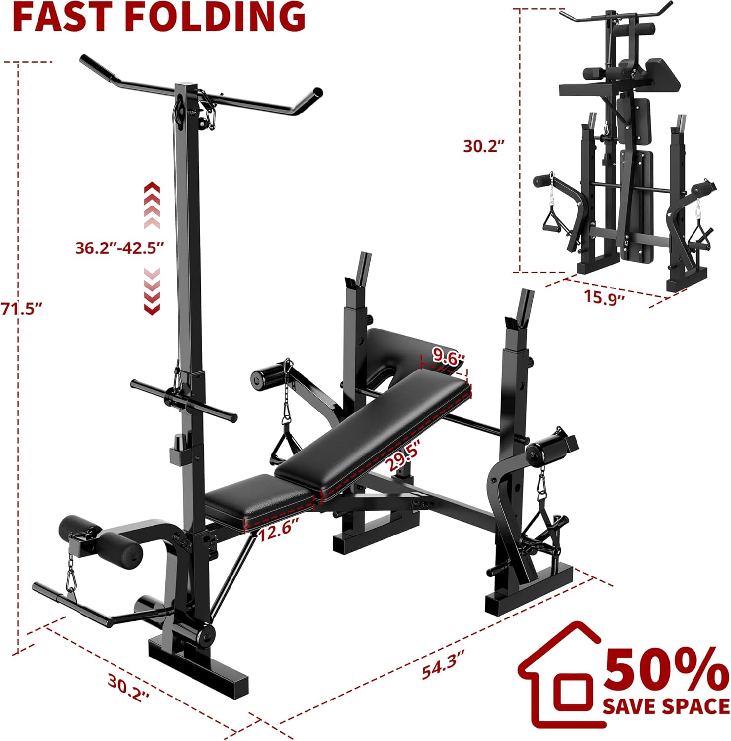 Garvee Weight Bench Set for Home Gym, Multi-Function Bench Press Set with Preacher Curl Pad & Chest Fly, Leg Extension and Leg Curl, Lat Pulldown, Full Body Strength Trainer Equipment