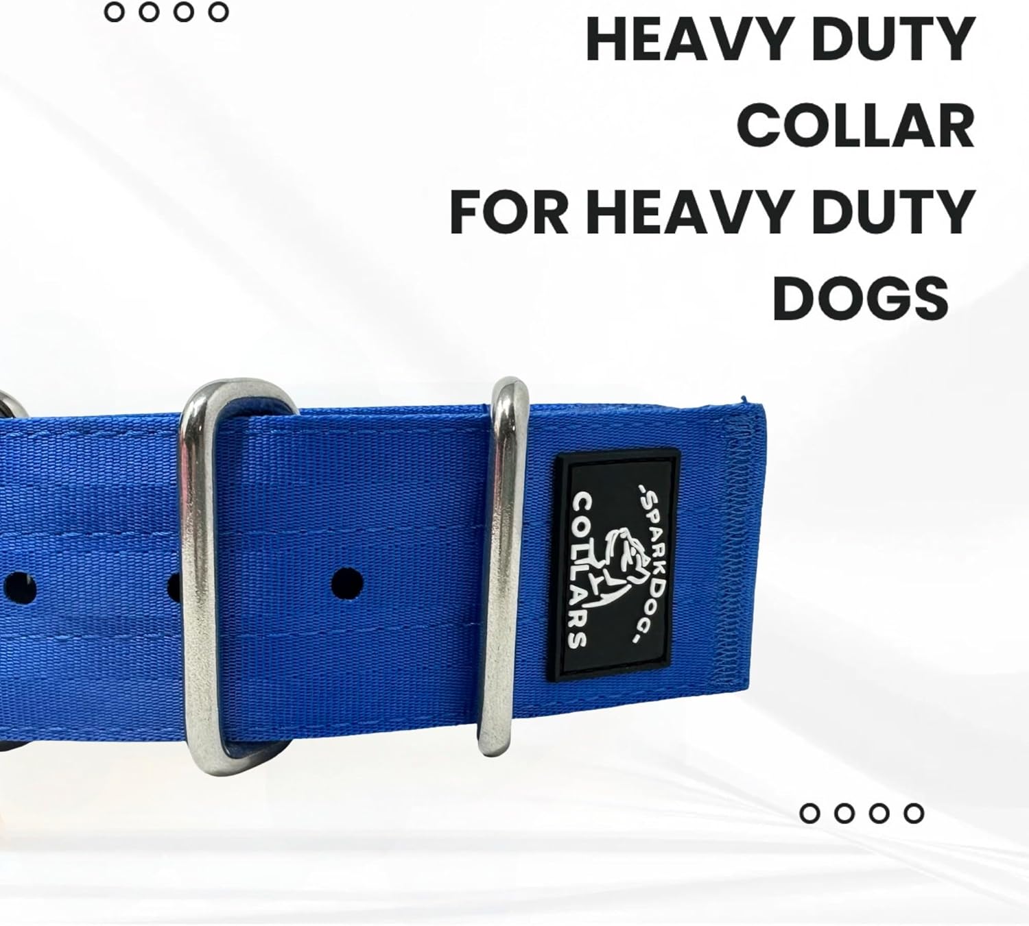 SparkDog 2” Working Dog Collar – Heavy Duty 4-Ply Nylon & Polyester Webbing, Stainless Steel Hardware, Tactical Style for Pitbulls, Medium & Large Dogs (14-20" (Blue, 2" Width)
