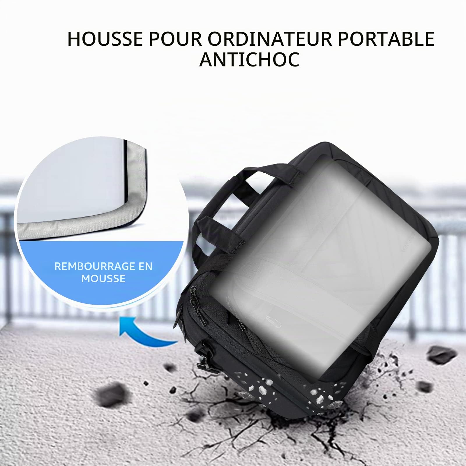 VANKEAN Sacoche pour ordinateur portable 17 Pouces, compatible TSA -extensible pour femme et homme Tendance étanche avec poche RFID bandoulière pour affaires/voyage/université - Noir