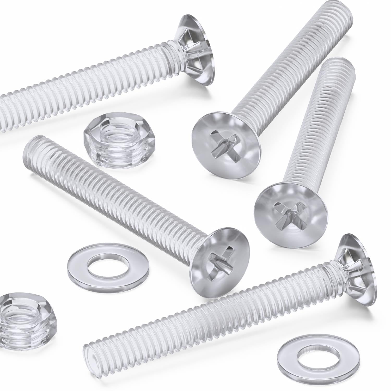 50 x Crosshead Countersunk Screws Nuts and Bolts, Transparent Clear Plastic Acrylic, M4 x 30mm - Acrylic Plastic Screws, (5/32 x 1 3/16 in)
