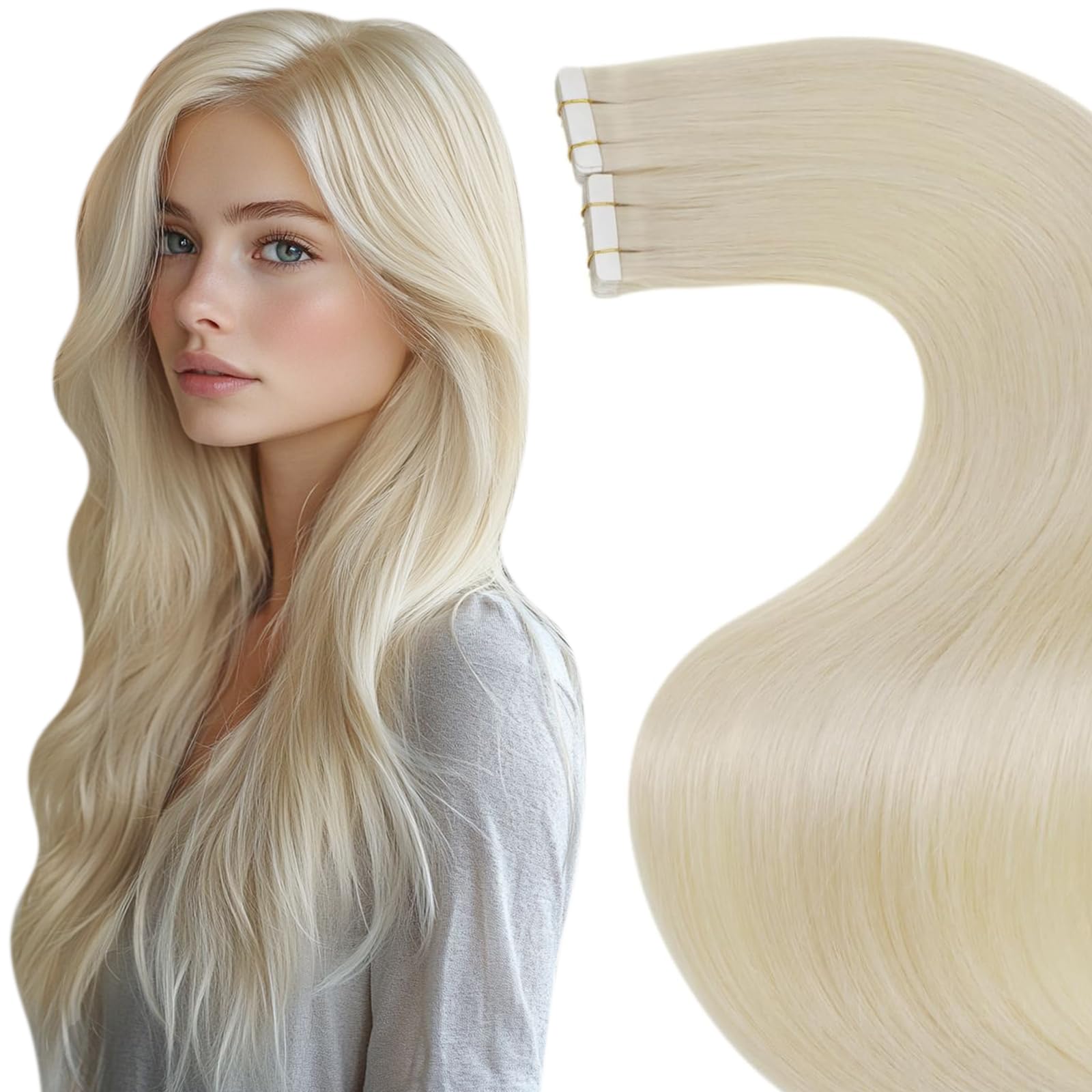 LaaVoo Tape in Hair Extensions Human Hair Blonde Tape Hair Extensions Real Human Hair Invisible Tapes Remy Straight Balayage Brown to Blonde Hair Double Sided Tabs 20pcs 50g 18 Inch #8/18/60 — view 28