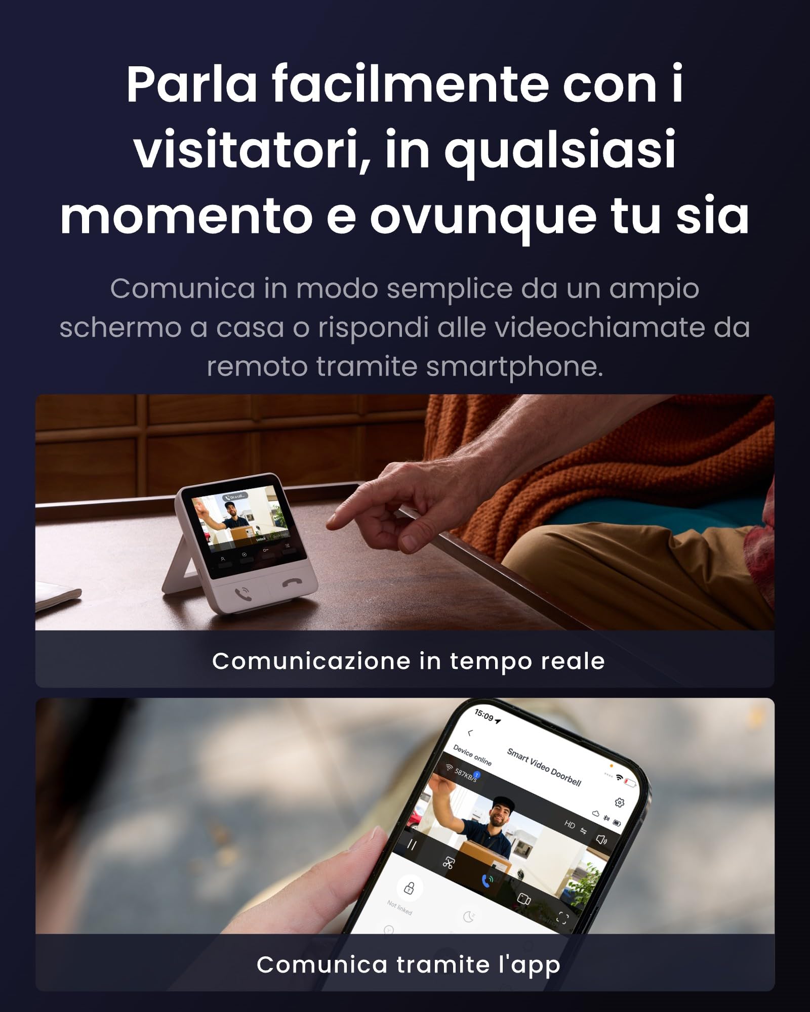SwitchBot Videocitofono WiFi con Pannello Solare, Citofono Senza Fili da Esterno con Schermo a Colori da 4,3'', 2K Video Campanello con grandangolo di 165°, 5000 mAh, Compatibile Alexa