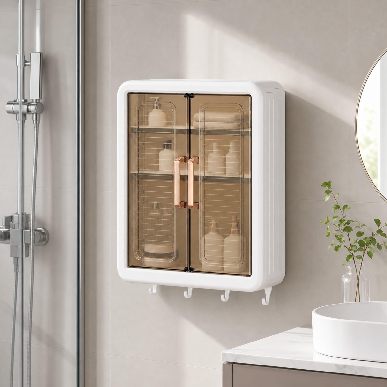 predolo Armoire Rangement Murale en Plastique sans Perçage Armoire Murale Crochs Inférieurs Épuré Meuble Rangement Salle Bain