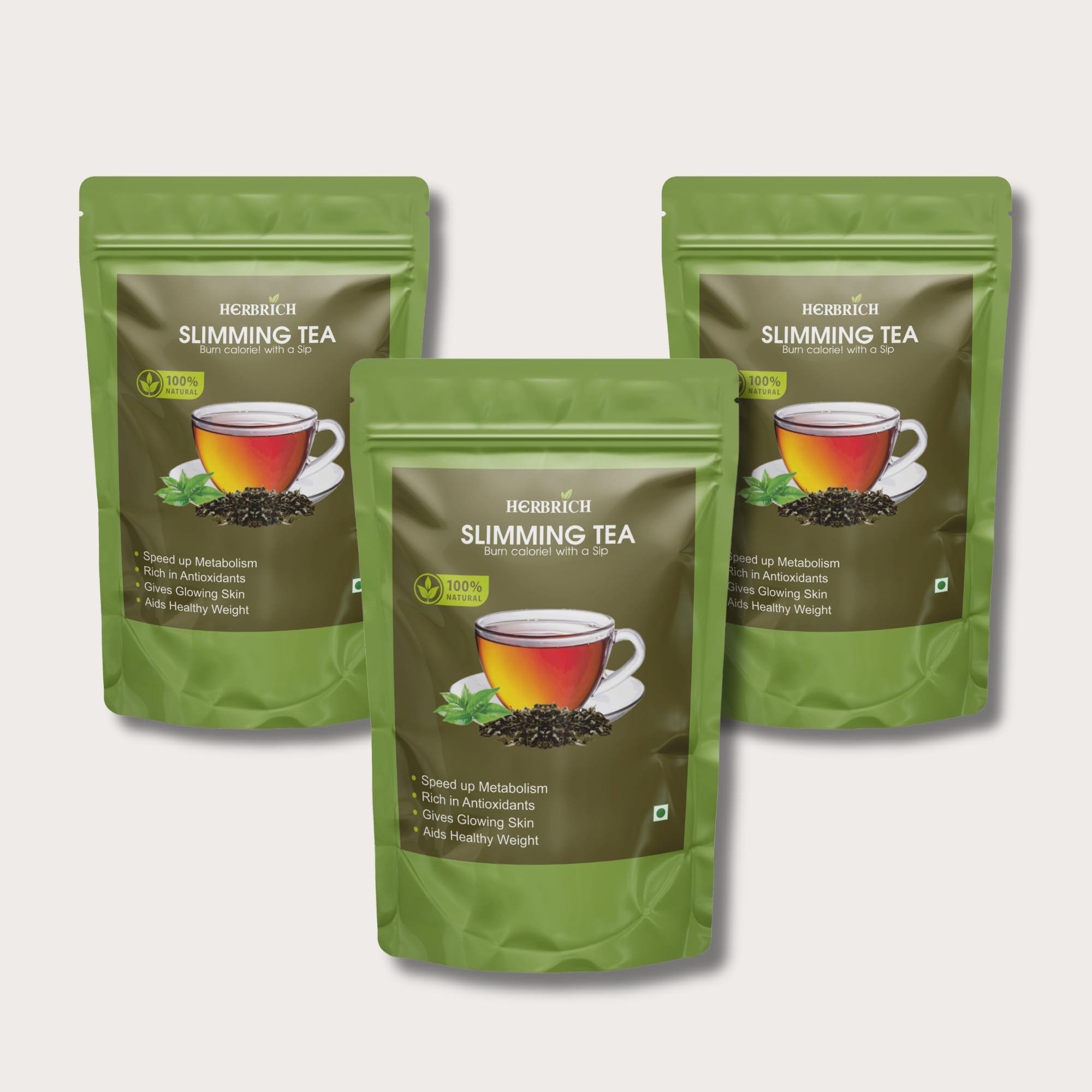 Herbrich Slimming Herbal Green Tea Loose Leaf Blend for Men & Women with Garcinia | Cambogia with Herbs & Spices | Wellness & Healthy | Refreshing & Soothing | Non-Bitter (300Gms)