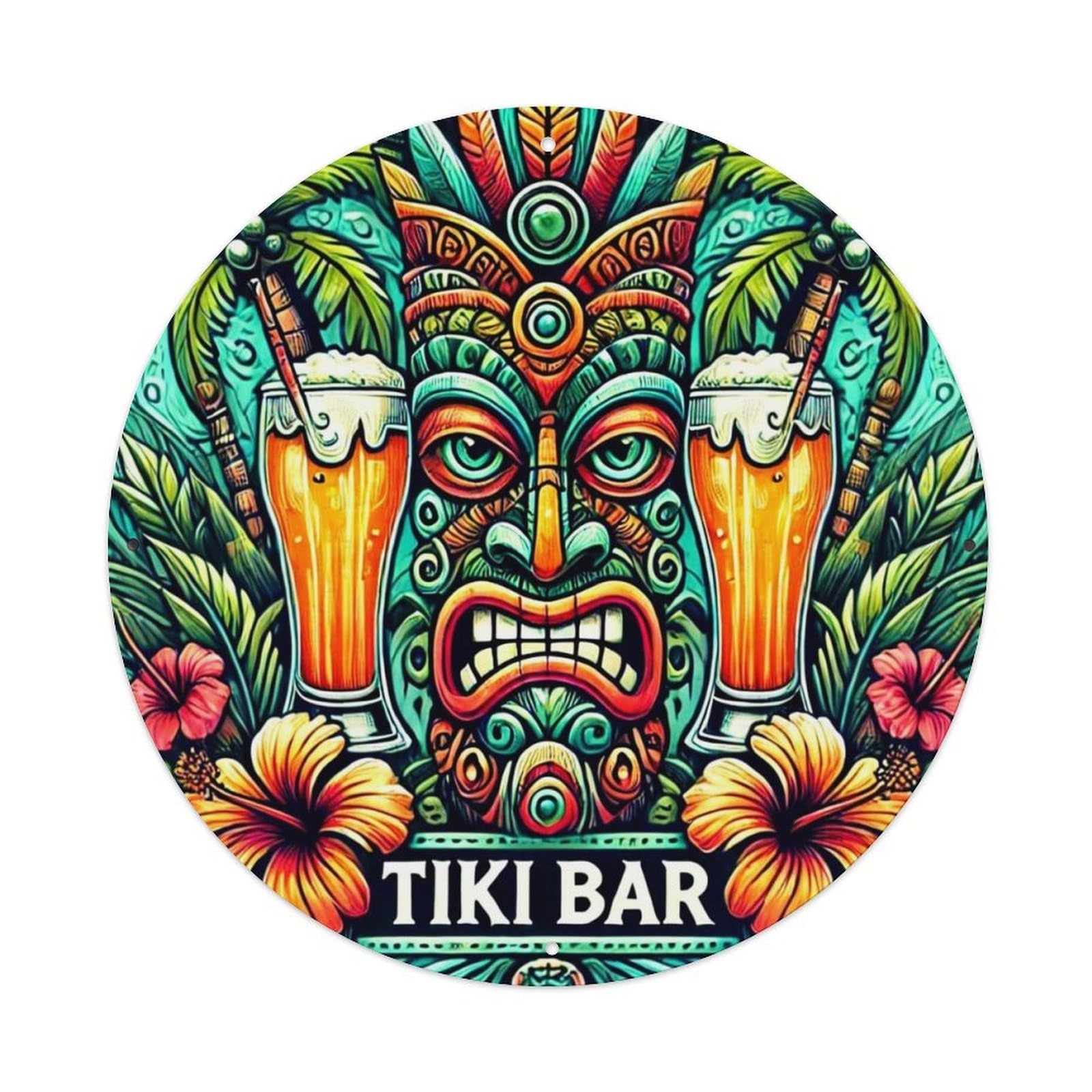 Tiki Mask Tropical Drink Pattern Tin Sign Metal Poster Vintage Metal Signs for Home Man Cave Bar Cafe Kitchen laundry room Wall Decorations 8x8 inches
