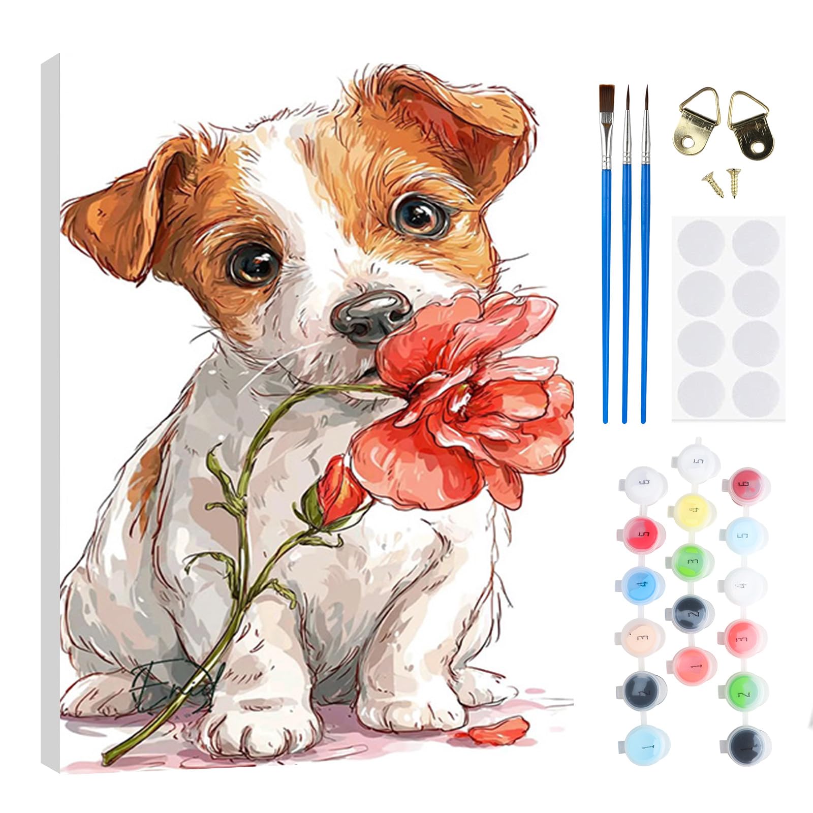RICUVED Paint By Numbers for Adults Puppies with Frame 20x30cm