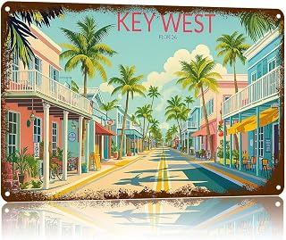 Key West Travel Vintage Metal Signs,Countries City Attraction Scenery Poster Home Wall Decor,Suitable For Walls, Doors, Fences,Plaque 8 X 12 Inch