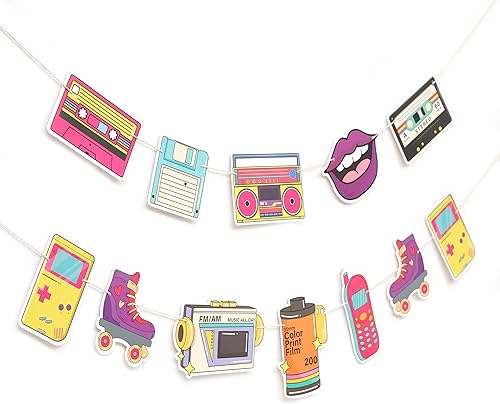 Miniatura 1 de TUTOTU Pancarta de decoración de fiesta de los años 90, decoración de fiesta de despedida de soltera de neón de los 90, pancarta de cumpleaños 90,