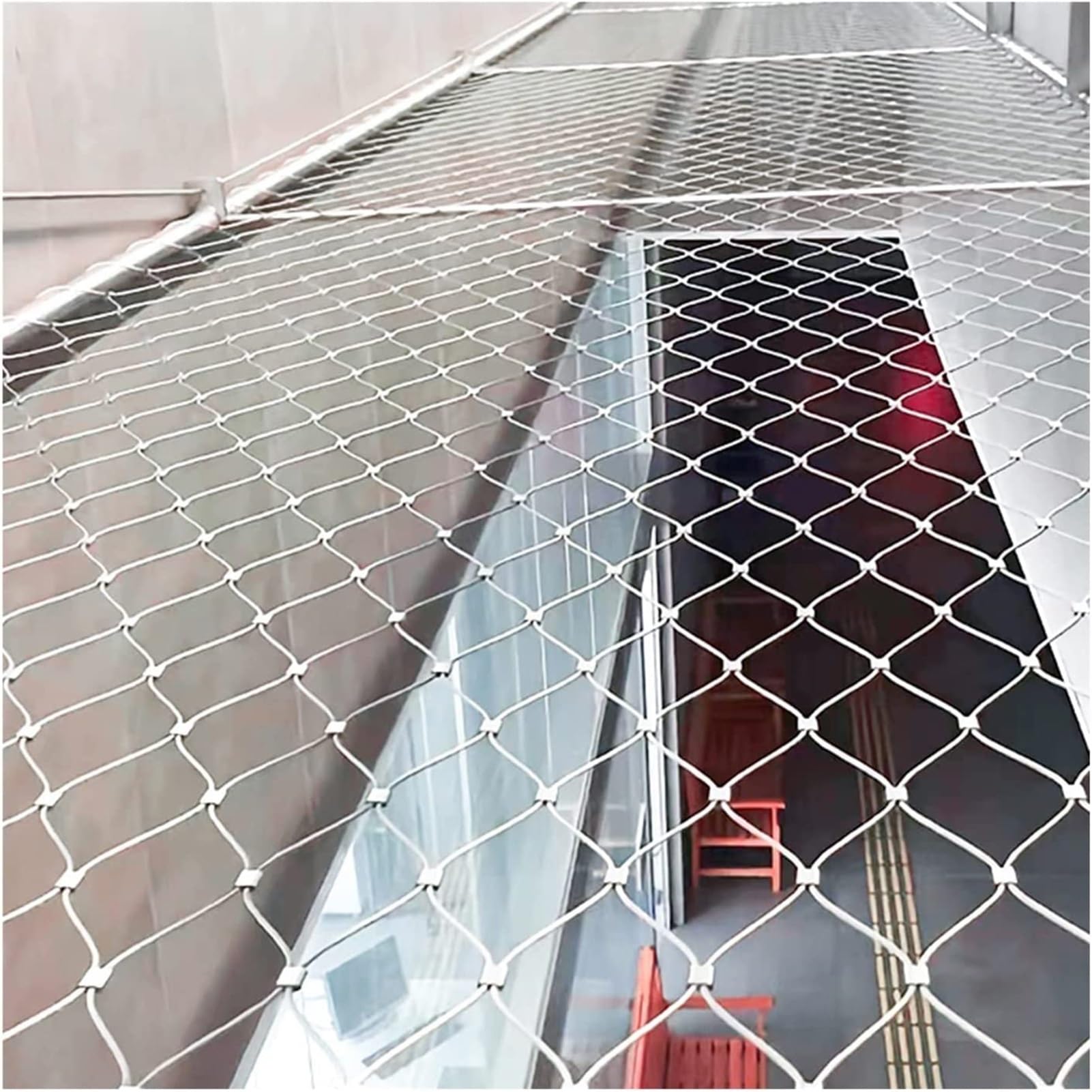 Siatka linowa ze stali nierdzewnej, 1,5 mm/2 mm, siatka zabezpieczająca do balustrad schodów ogrodowych (10 cm, 2 mm, 0,8 x 20 m) – trwała metalowa siatka druciana o wysokiej wytrzymałości