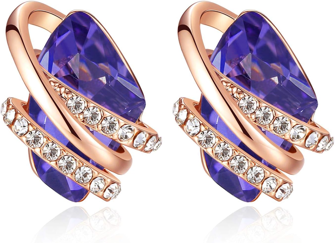 Wish Stone Stud Earrings with Birthstone Crystals, 18K Rose Gold Plated or Silver-tone
