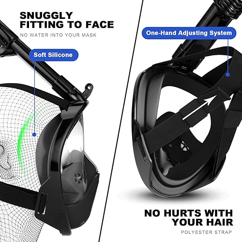 Miniatura 6 de Odoland Paquetes de buceo de esnórquel, máscara de esnórquel de cara completa con aletas de natación ajustables, mochila ligera, antiempañamiento,