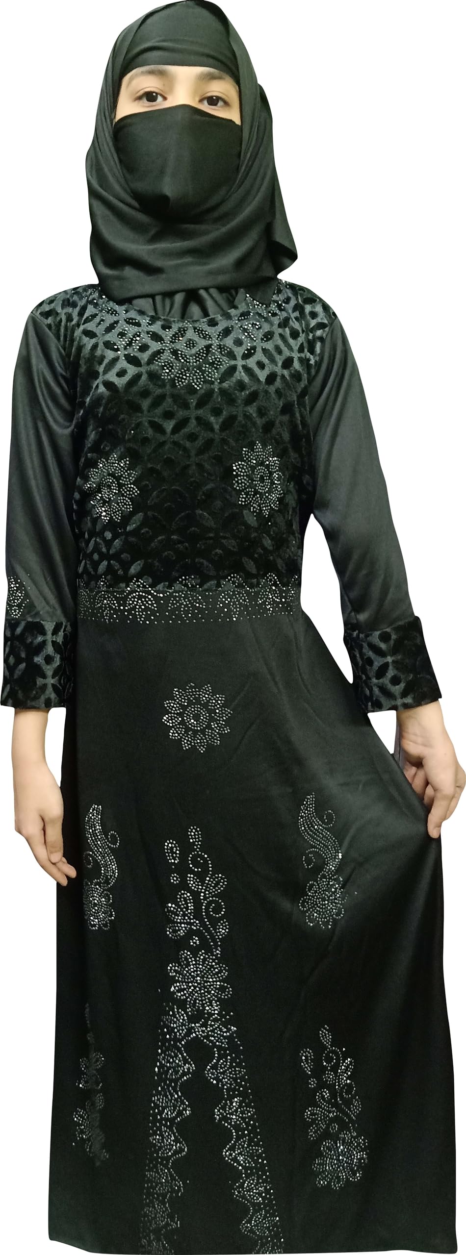 shop home Baby Girls Knee Length A-Line Dress (Baby girl velvet koti Burqa_black_15 Years-16 Years) 2