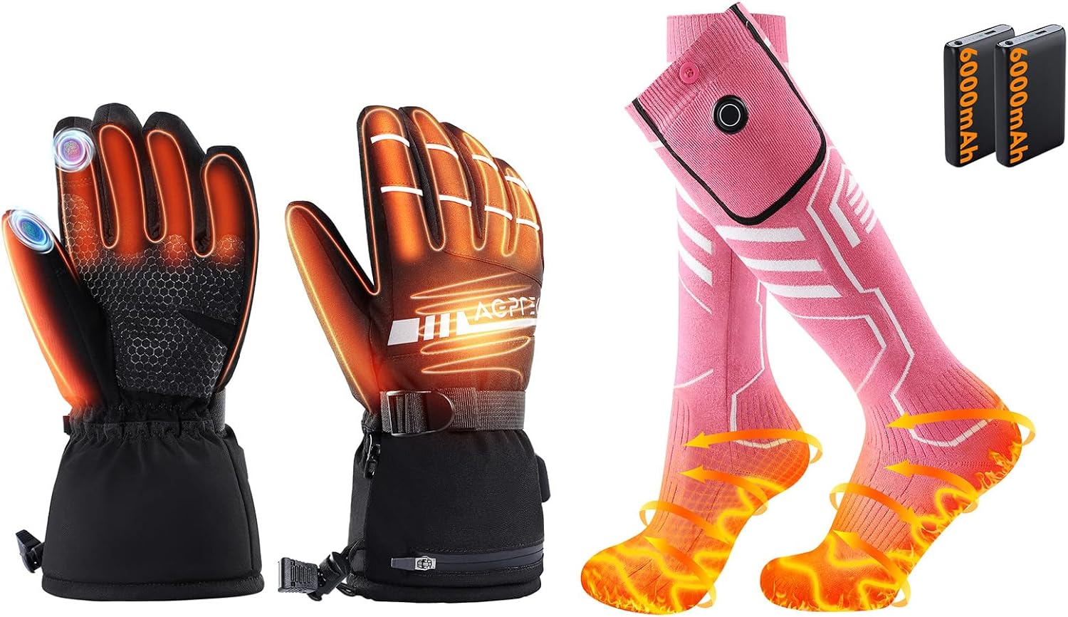 AGPTEK Heated Gloves Socks for Men Women, Rechargeable Electric Battery Heat Sock Gloves for Outdoor, Ski, Snowboard, Hiking, Camping, Fishing, Motorcycle