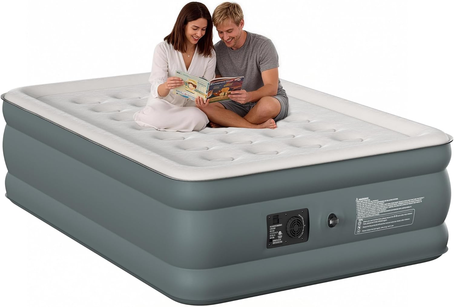 Full Air Mattress with Built-in Pump, 18 Inch Raised Inflatable Air Mattress, 600 lbs Max Honeycomb Comfortable Air Bed with Storage Bag, for Camping, Home and Guest Use