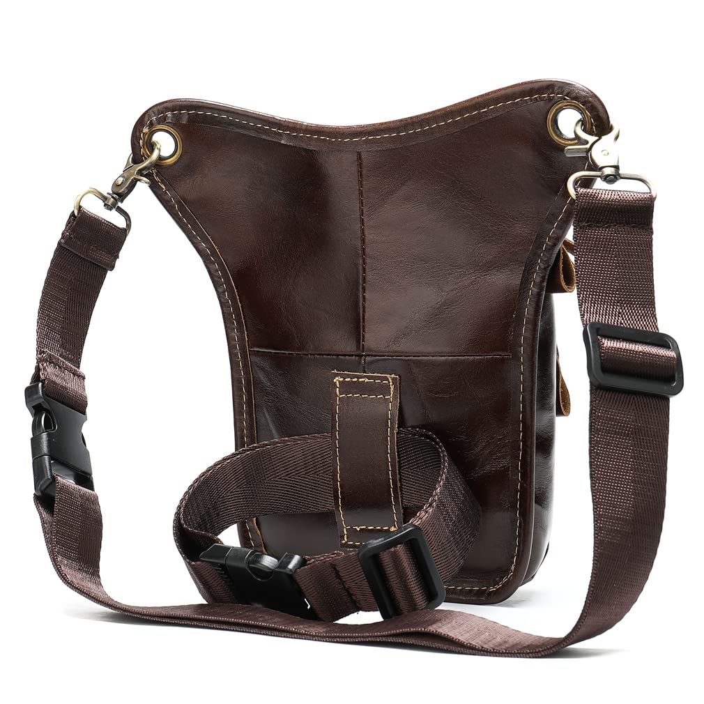 Marsupio da gamba in vera pelle per uomo e donna, per moto e bici, sport all'aria aperta, tattico, ciclismo, campeggio, Caffè, Vintage