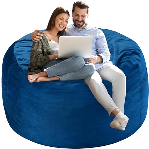Miniatura 6 de Homguava 4 FT Bean Bag Chair: 4' Bean Bags with Memory Foam Filled, Large Beanbag Chairs Soft Sofa with Dutch Velvet Cover-Blue