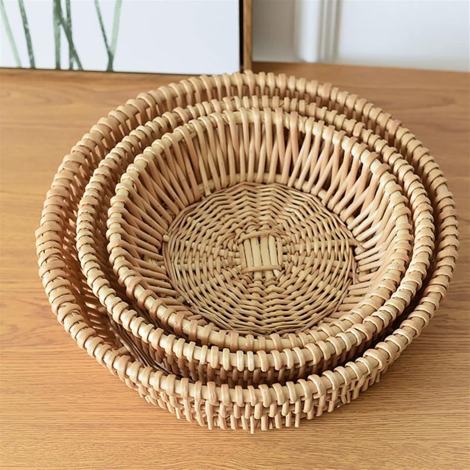 Egg Basket Exquisite Rattan Basket Space-Saving Sturdy Perfect Woven Tray Rattan Bread Basket (Color : Medium) (Large)